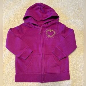 Jumping beans purple zip up sweatshirt with gold sparkly heart 18 months